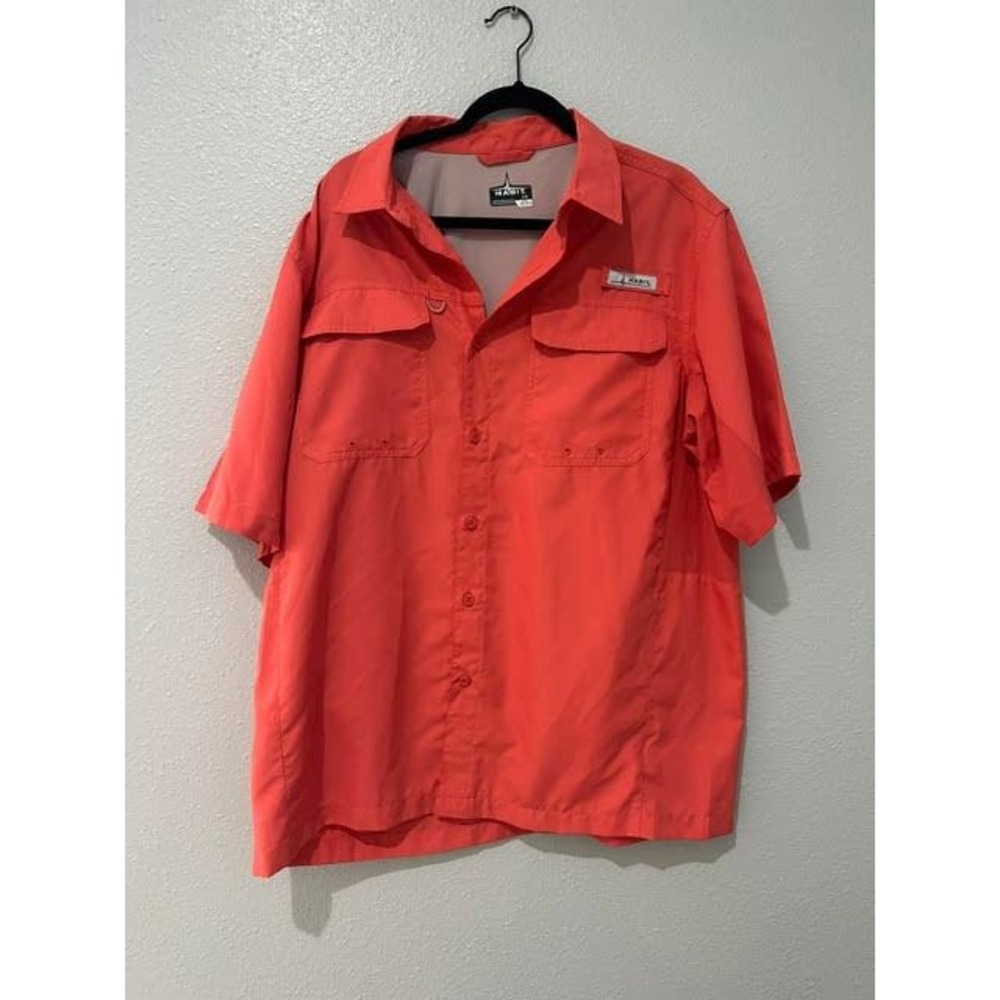 Habit Mens Large Coral Orange Short Sleeve UPF Fishing Shirt Vented Pockets